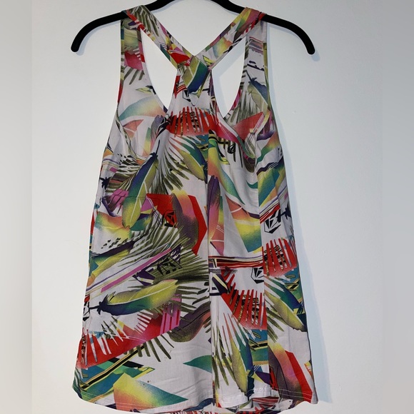Vintage Volcom tropical feather print button up racer back tank top - Picture 2 of 3